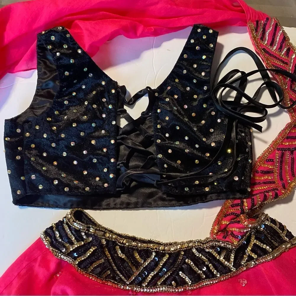 Glamour solo custom dance costume black hot pink Indian Bollywood hot pink LC